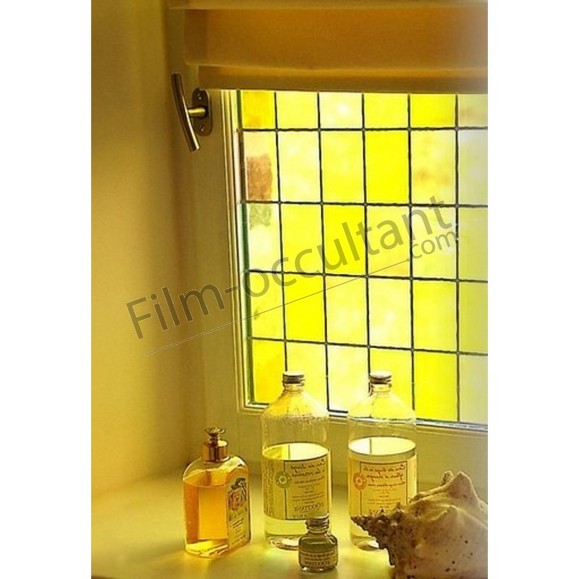 Film adhésif décoratif effet vitrail carreaux jaunes Film adhésif décoratif effet vitrail carreaux jaunes